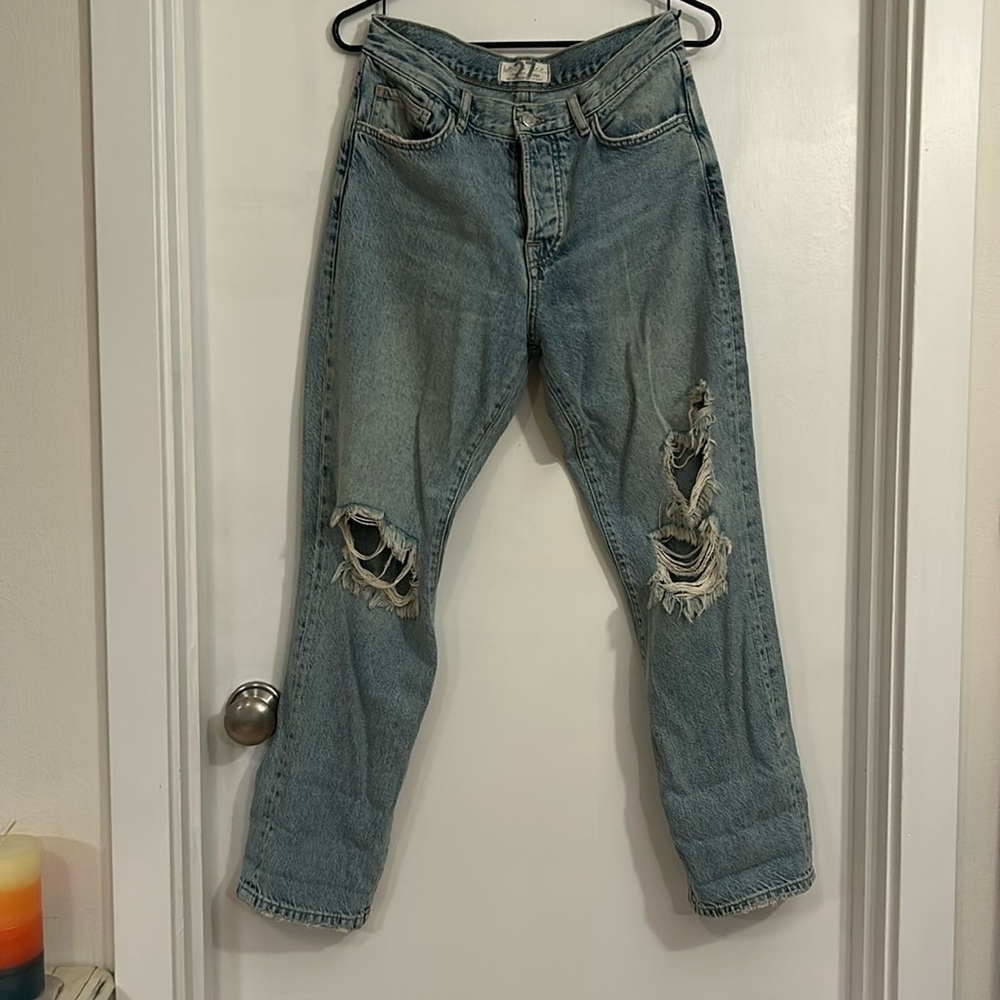 Size 27 We The Free (Free People), distressed baggy jeans